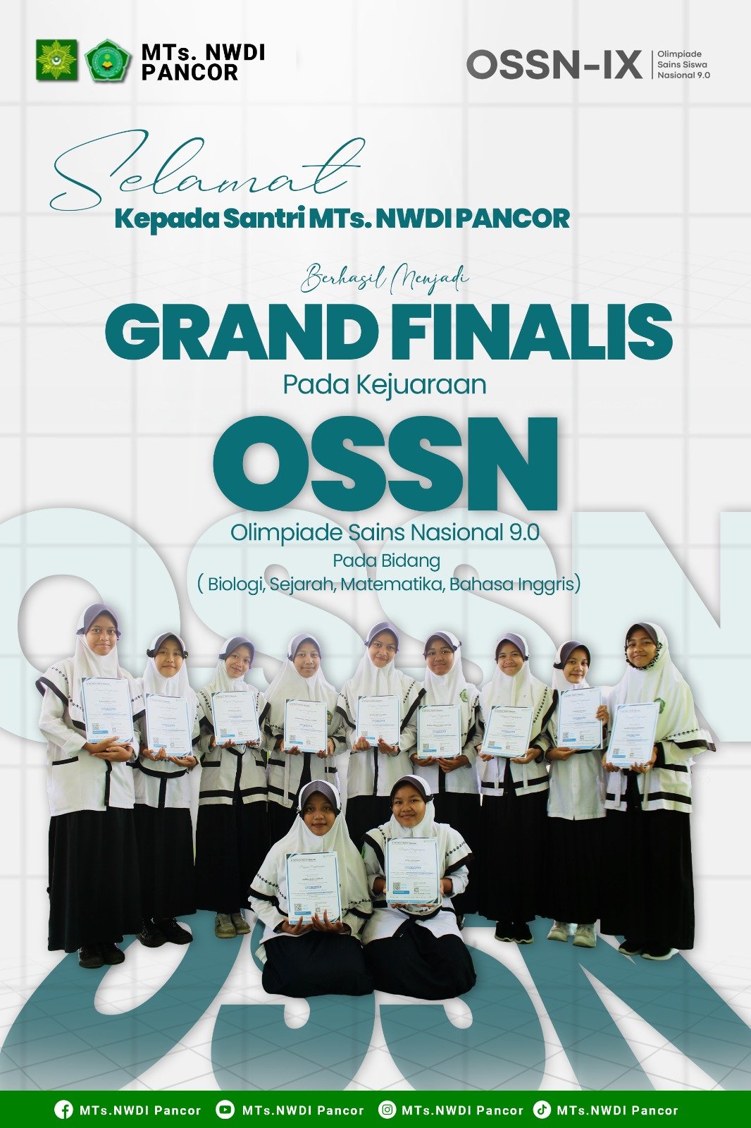 19 Santri Wati MTs NWDI Pancor Menjadi Grand Finalis OSSN Tingkat Nasional 2025