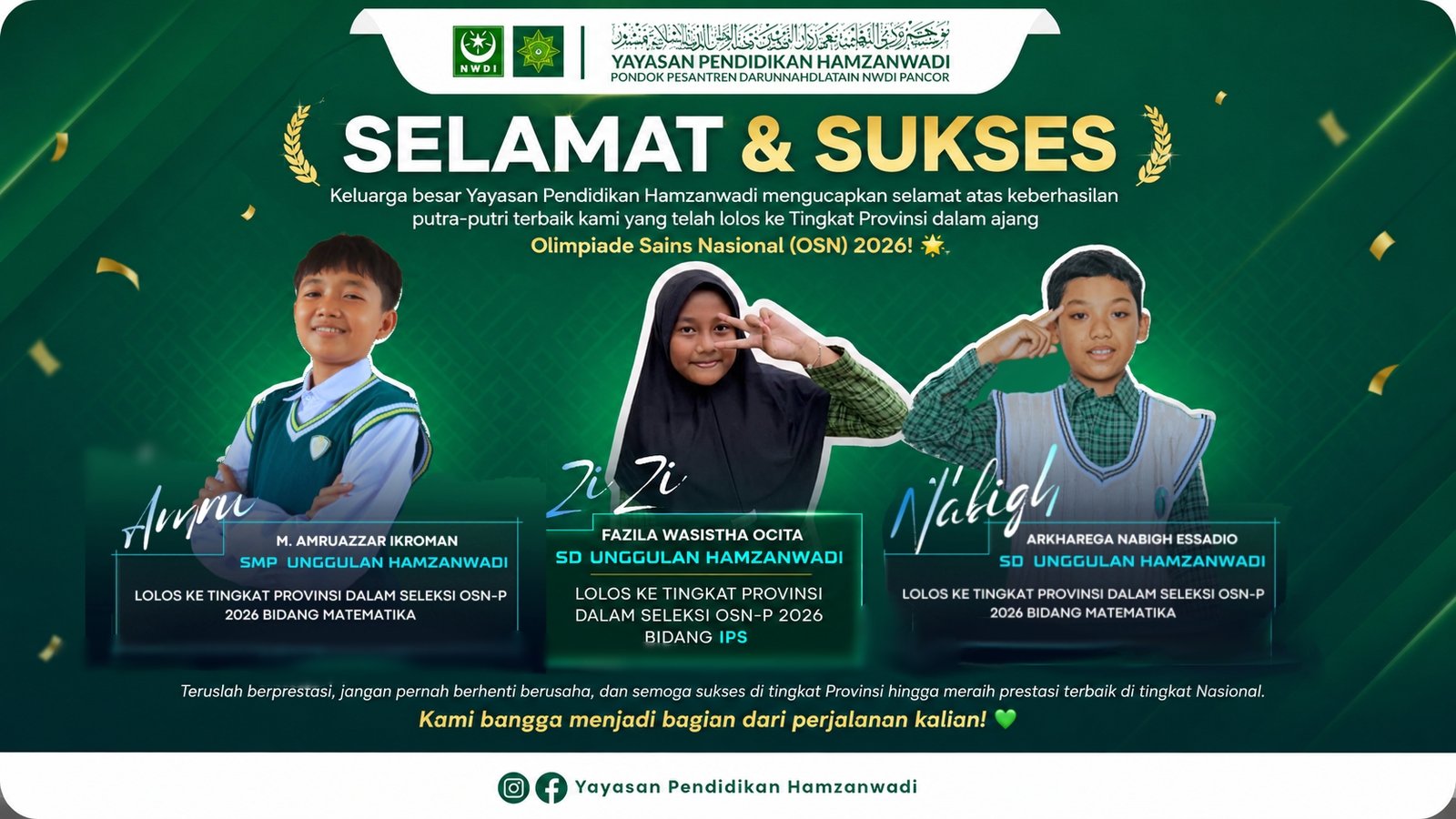 Putra-Putri Terbaik Yayasan Pendidikan Hamzanwadi Lolos ke Tingkat Provinsi OSN 2026