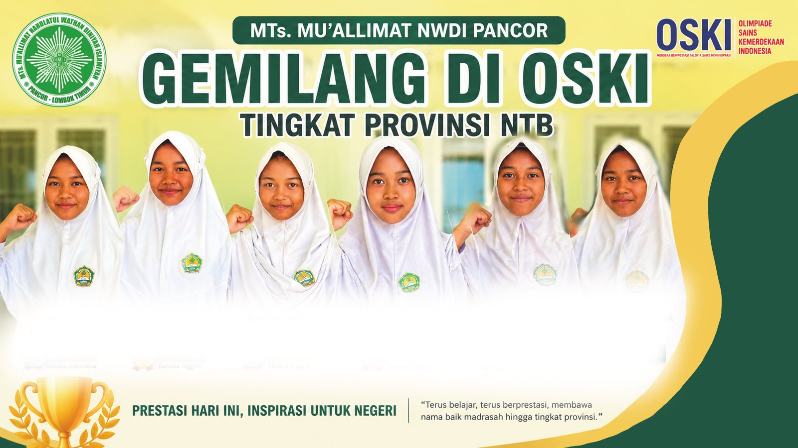 Gemilang di OSKI Provinsi NTB, Siswa MTs. Mu’allimat NWDI Pancor Borong Prestasi